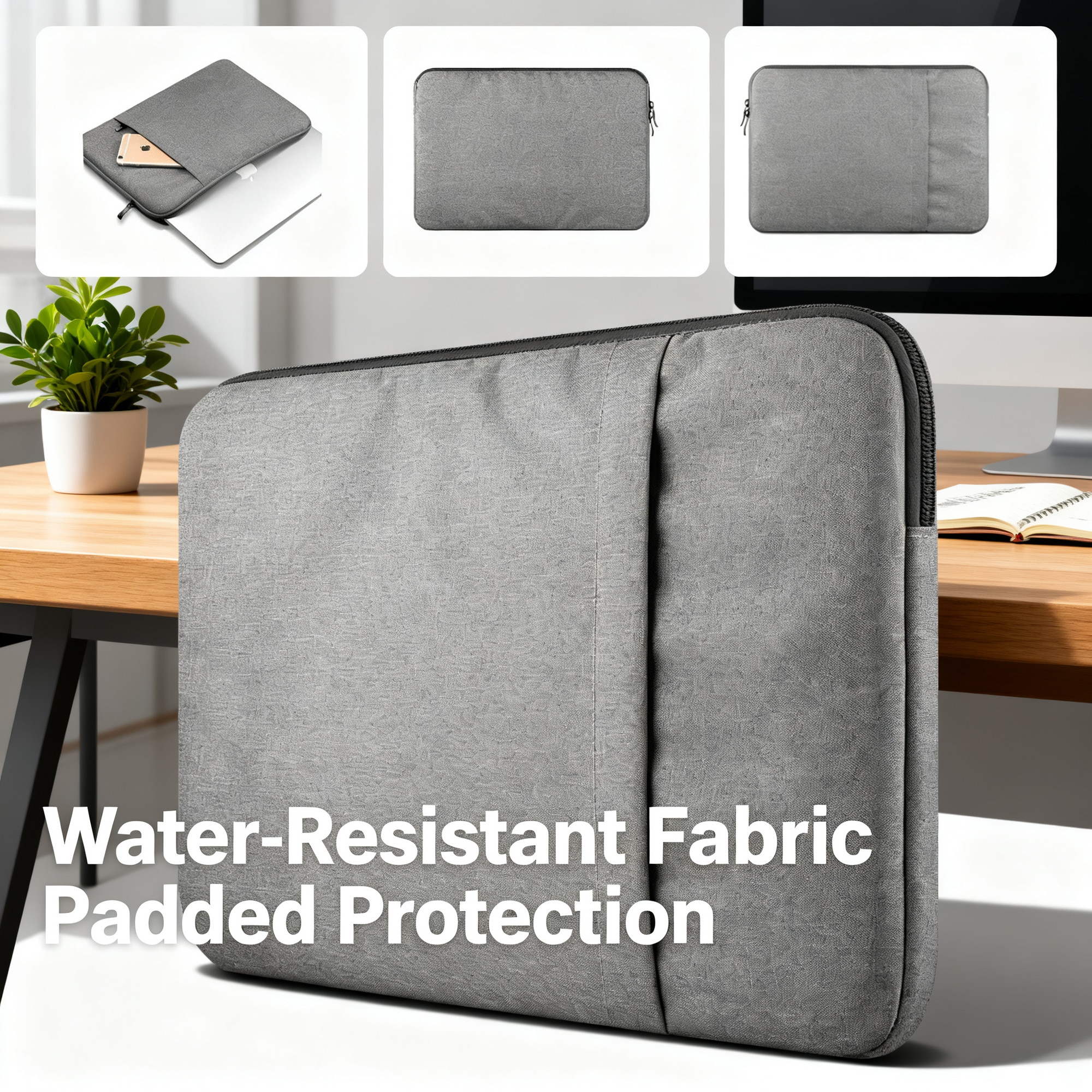 Geanta laptop universala 15.6 inch, husa pentru computer portabil, impermeabila, cu protectie impotriva socurilor si buzunar lateral pentru accesorii, gri, 40 x 30 cm