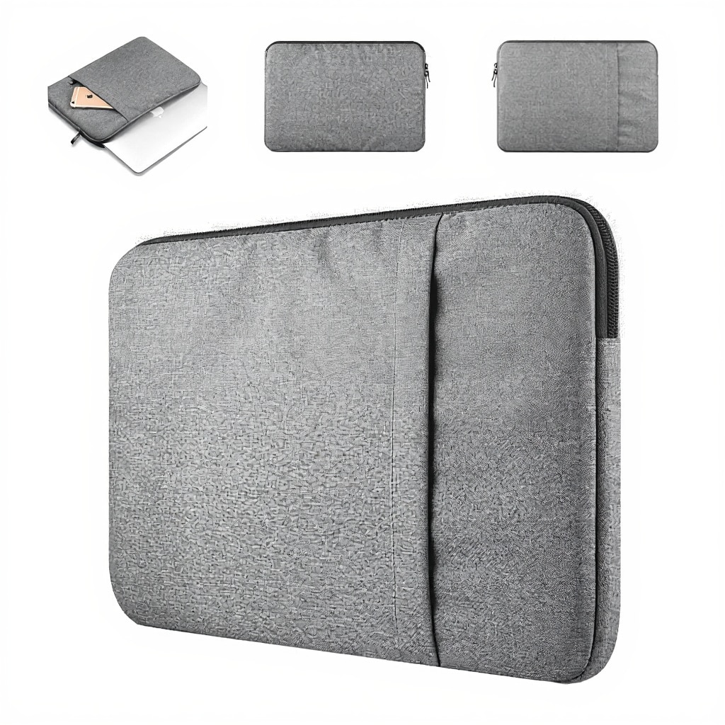 Geanta laptop universala 15.6 inch, husa pentru computer portabil, impermeabila, cu protectie impotriva socurilor si buzunar lateral pentru accesorii, gri, 40 x 30 cm