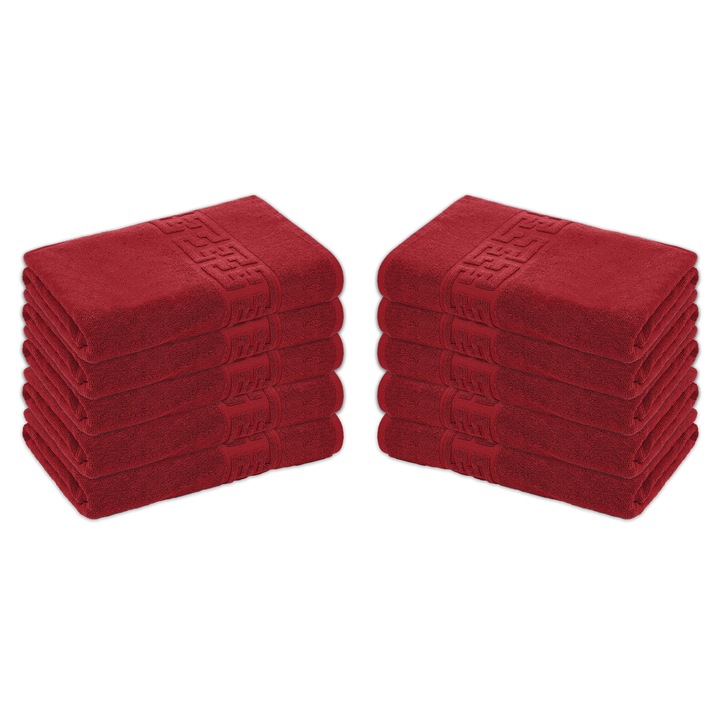 10 darabos fürdőlepedő szett, 100% pamut, 70x130cm, 500g/m², görög - piros