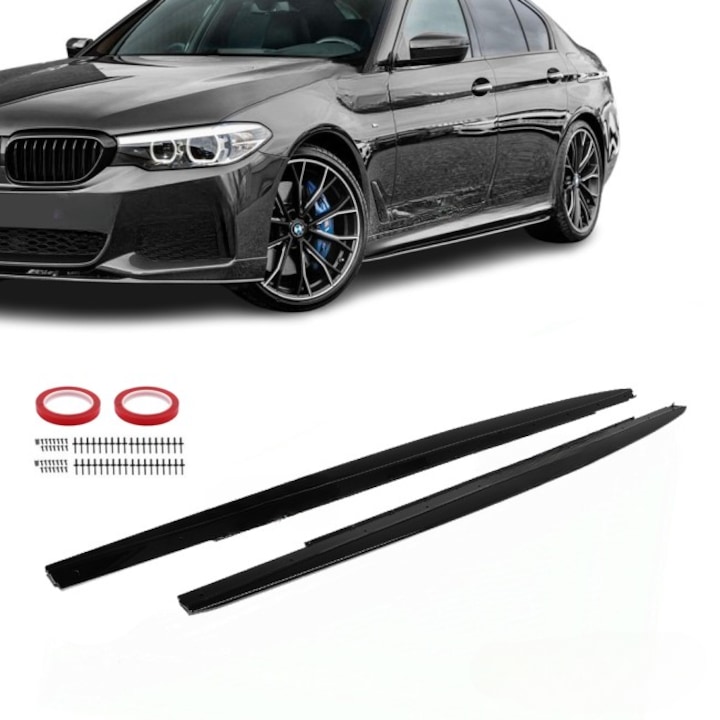 Set 2 Extensii Prelungiri Praguri Laterale Dedicate pentru BMW G30 G31, M5 F90, Negru Lucios