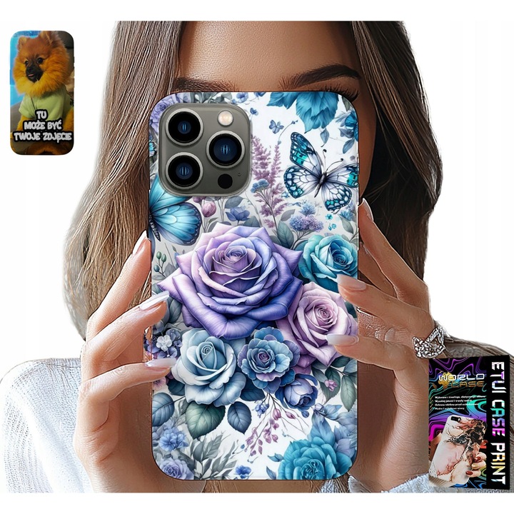 Caz floral pentru iPhone 13 Pro, World Case, silicon, imprimeu trandafiri, set cu sticlă