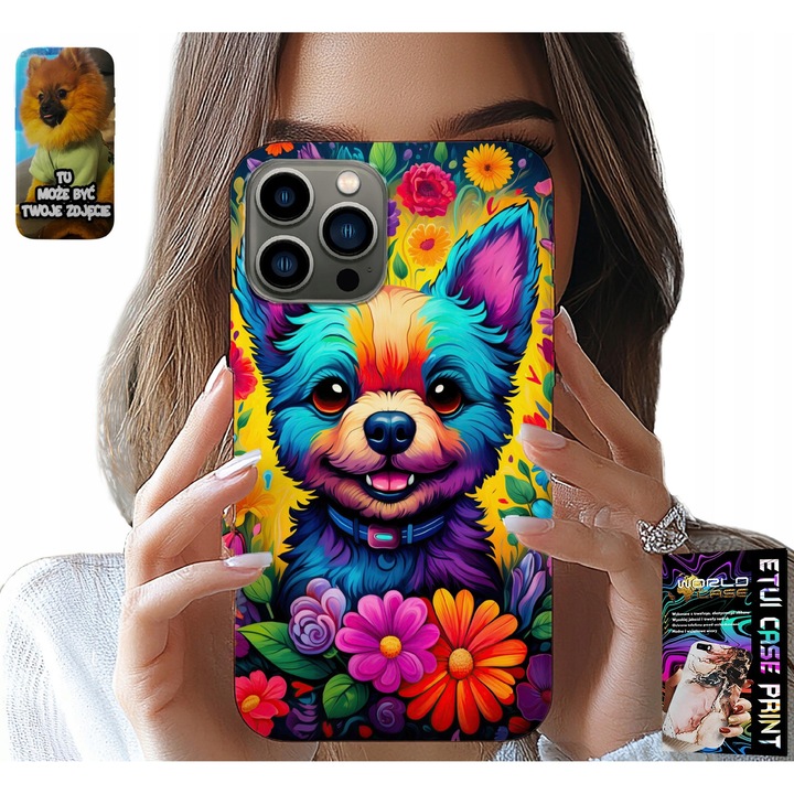 Husa pentru iPhone 13 Pro, World Case, virágos kutya design, szilikon, többszínű