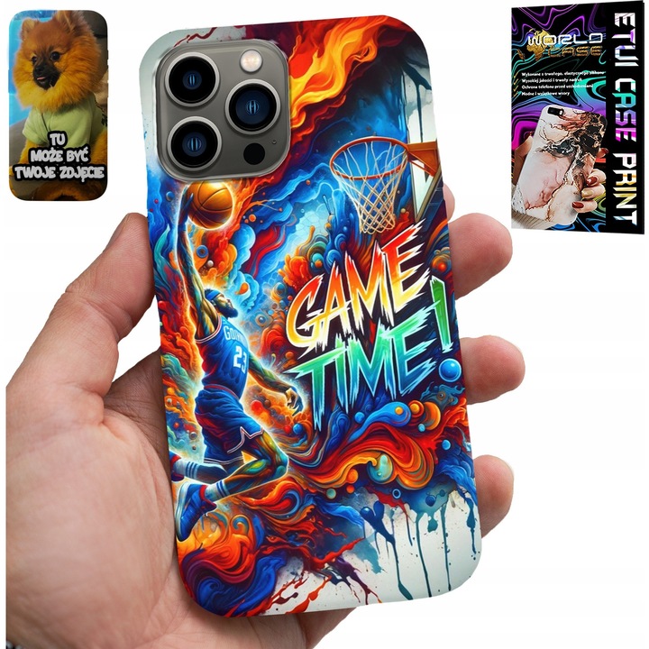 Tok iPhone 13 Pro-hoz, World Case, Basketball NBA Game Time, üveggel szett, szilikon