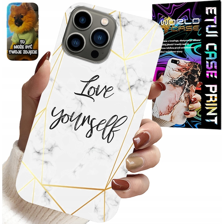 Telefontok, World Case, fehér márvány arany kerettel, szilikon, iPhone 13 Pro-hoz