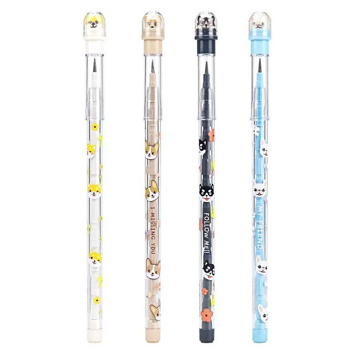 Комплект от 4 стакаеми молива с гумичка, 11 графита 2B, без нужда от подостряне, многоцветни