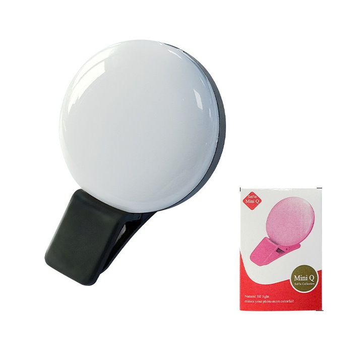 Lumina de umplere pentru selfie, 3 niveluri de ajustare, portabila, alb-negru, pentru live streaming mobil