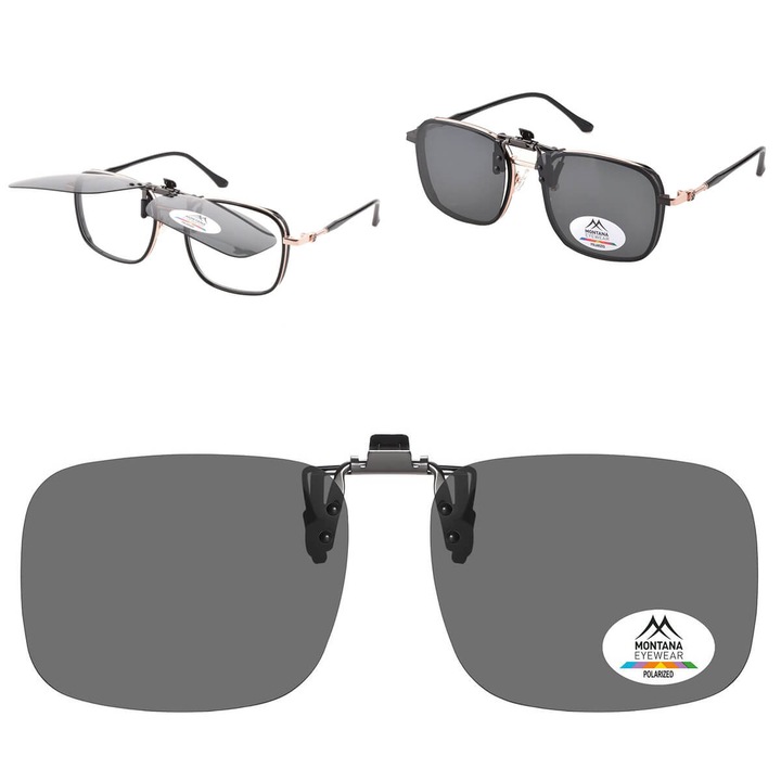 Clip ochelari polaroid pentru ochelari corectivi Montana, negre, unisex, UV400