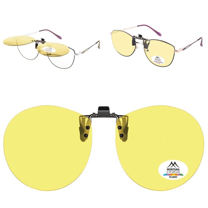 Lentile clip-on pentru ochelari, Montana, cu filtru UV400, galben
