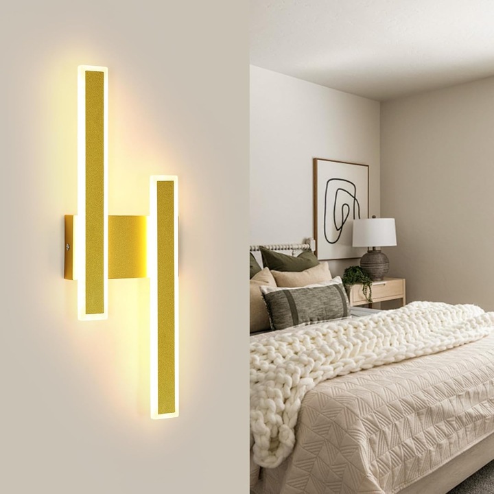 Aplica De Perete Cu Led-Uri Acrilice, Goeco, 32w, Cap Dublu, Dreptunghiulara, 46x18x6cm, Lumina Calda，3000k, 220v, Auriu