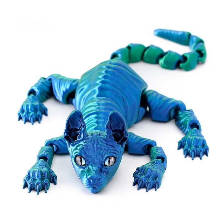 Фигурина котка Сфинкс 3D принтирана, гъвкава, зелена, 22см