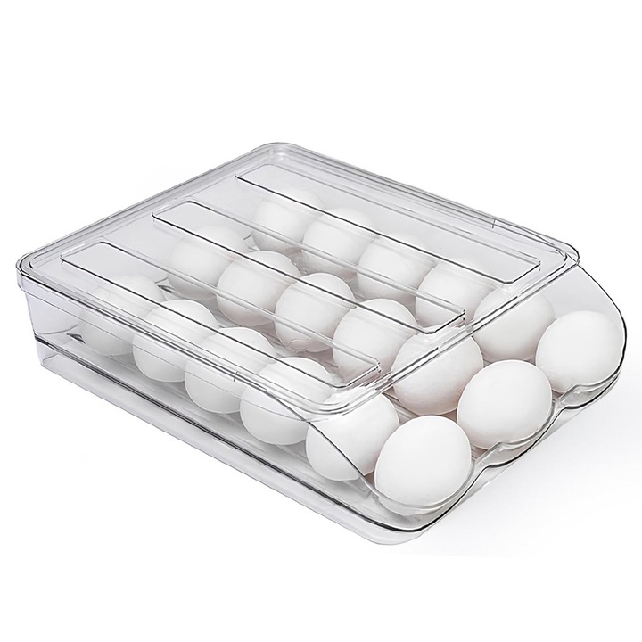 Suport pentru oua, 18 oua, 28.5x21.5x7cm, transparent