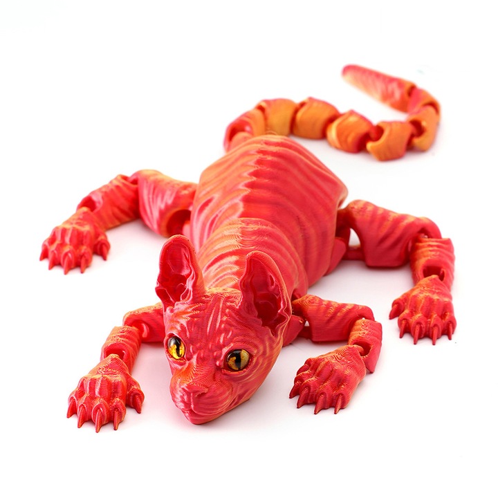 Фигурка котка Сфинкс 3D, червена, 22 см, гъвкава, за декорация на бюро
