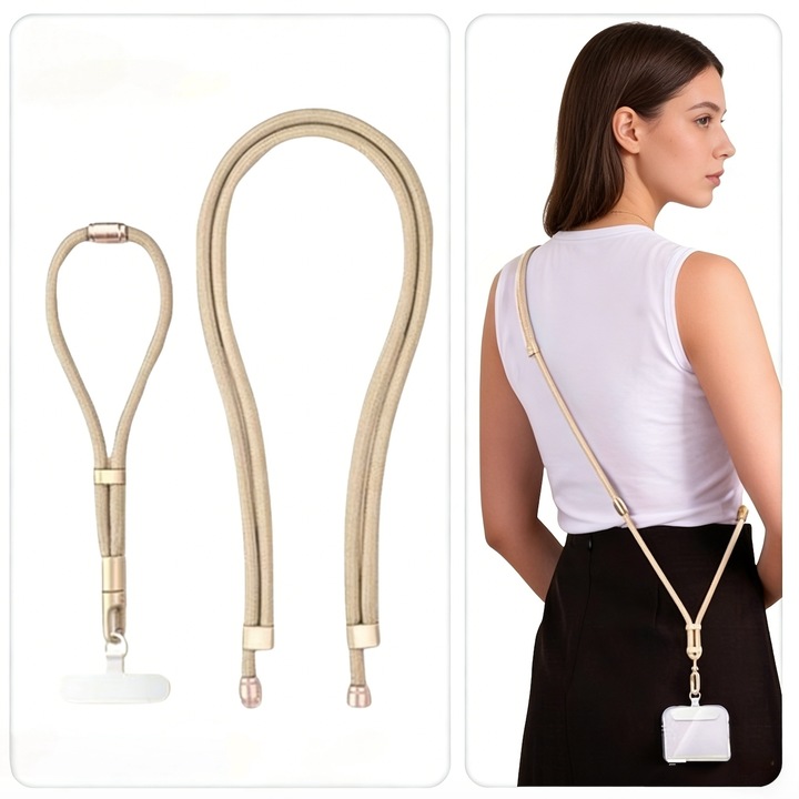 Snur/curea de umar 3-in-1, anti-furt, rezistent, reglabil, universal, Bej