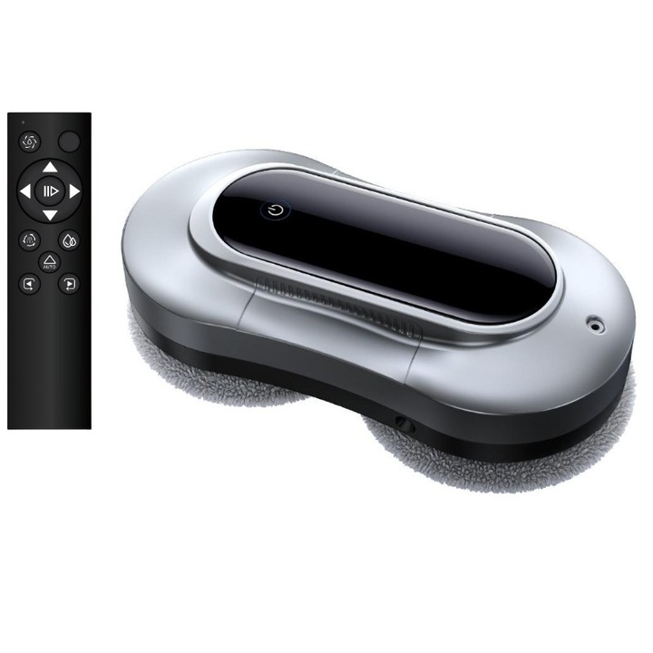 Robot de curatat geamuri, Robot spalat geamuri SmartWindow X11, COSMI, cu pulverizare automata si cale inteligenta, ventuze puternice cu cordon de siguranta, ideal pentru apartamente etajate si ferestre mari, gri argintiu