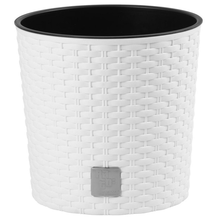 Ghiveci rotund SGTT, alb, plastic rezistent, imitatie ratan, diametru 20 cm, inaltime 19 cm