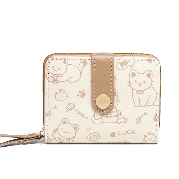 Дамски портфейл Chelfonds, дизайн с котешки мотиви, първокласна кожа, 12x9,5см