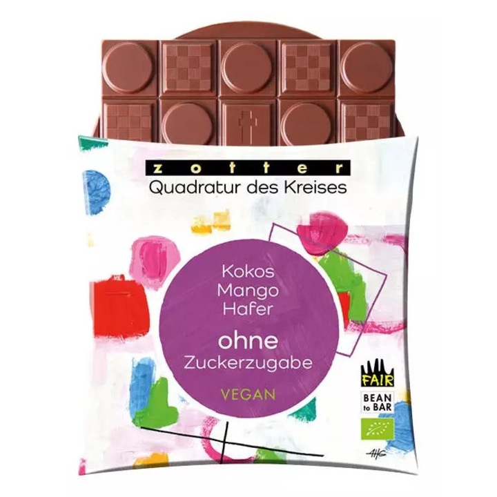 Ciocolata vegana bio si fairtrade cu cocos, mango si ovaz, 70g Zotter