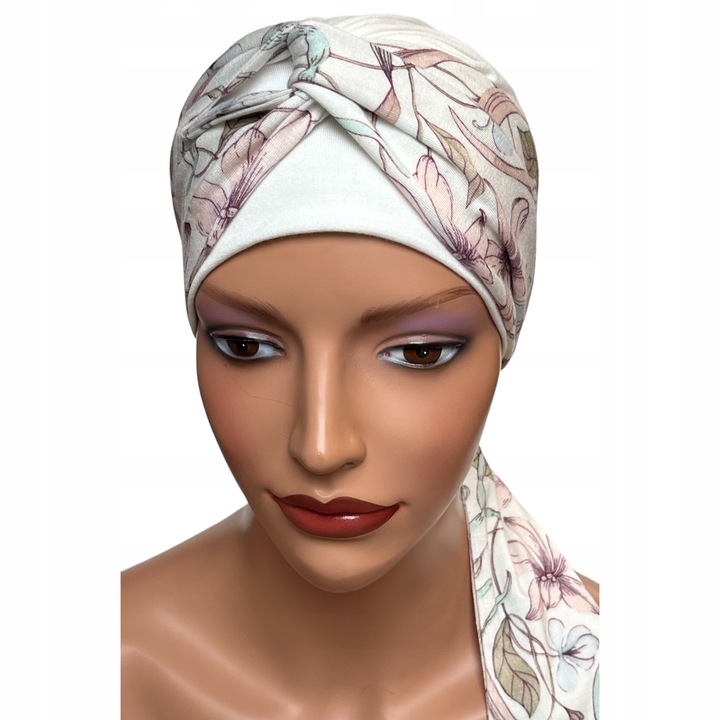 Turban dama, Lena, ecru, elastic, 54x60cm, set cu esarfa