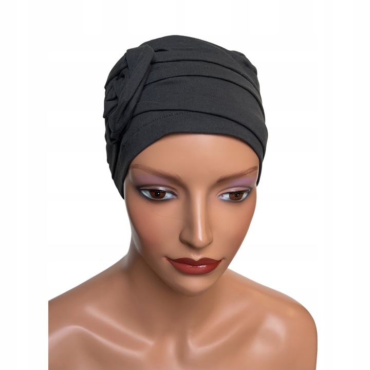 Turban dama Nina, antracit, elastic, plisat, 55x60cm, set gata de purtat
