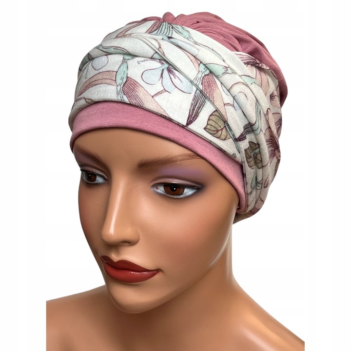 Turban dama, Lena, roz, elastic, 54x60cm, set cu esarfa