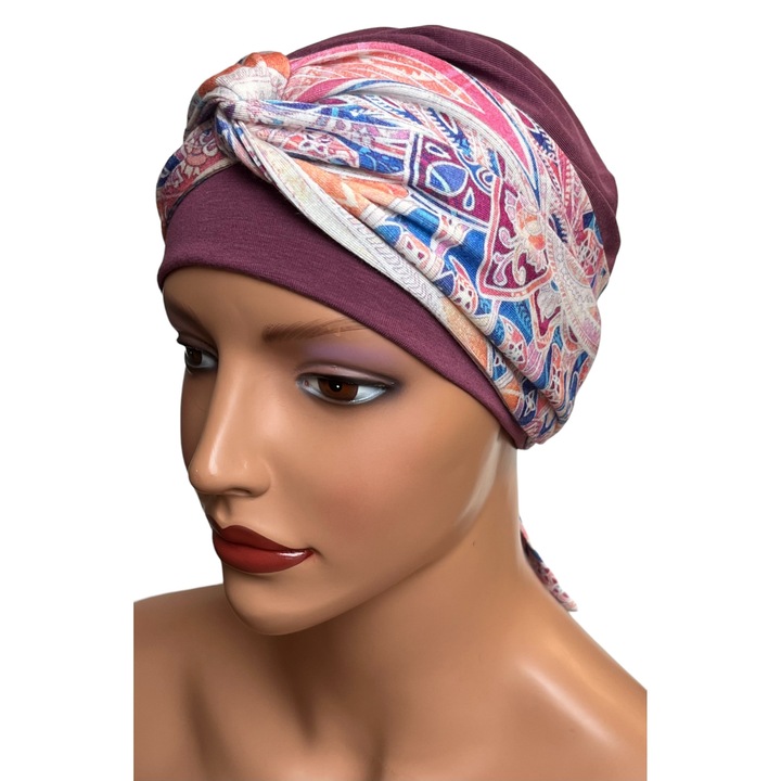 Turban dama, Lena wrzos-421, elastic, 95% bambus, 54-60 cm