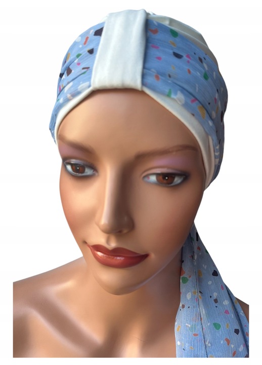 Turban Julia, esarfa si sapca din bambus, ecru, 30x140cm, set pentru plaja si uz cotidian
