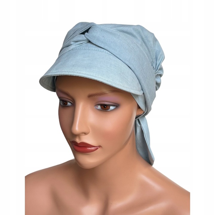 Turban Lara cu viziera, batic albastru, bumbac, dimensiune universala