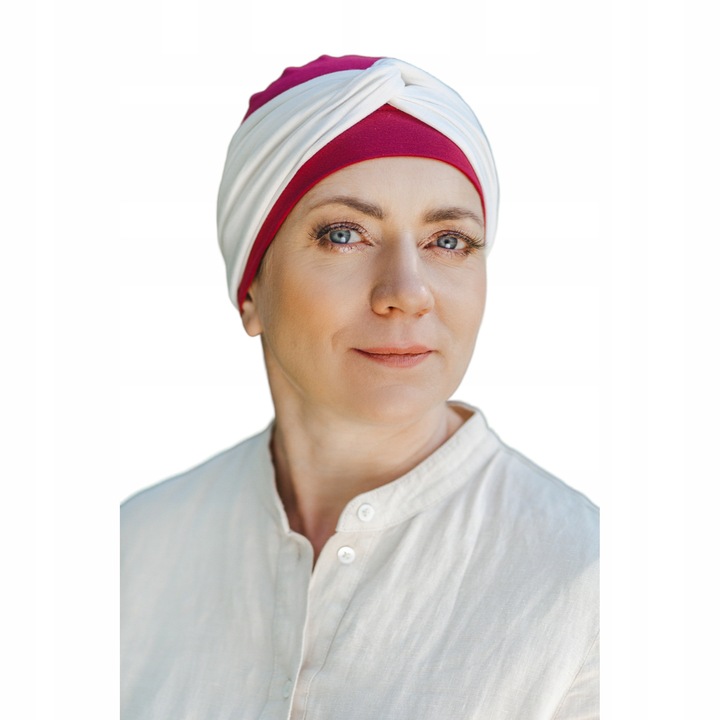 Set de caciuli pentru dama Eva Design Zofia 406, turban + banda, ecru, dimensiune universala 55-60 cm