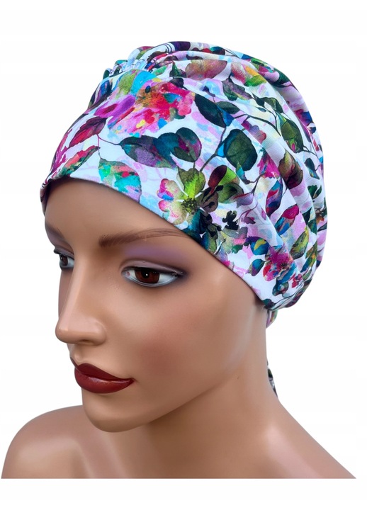 Turban Dama Eva Design Tess 467 din Bumbac Organic Moale, Confortabil si Respirabil, Ajustabil cu Snururi, Multicolora, Marime Universala, Ideal pentru Femei in timpul Chimioterapiei, Calitate Premium Fabricat in Polonia