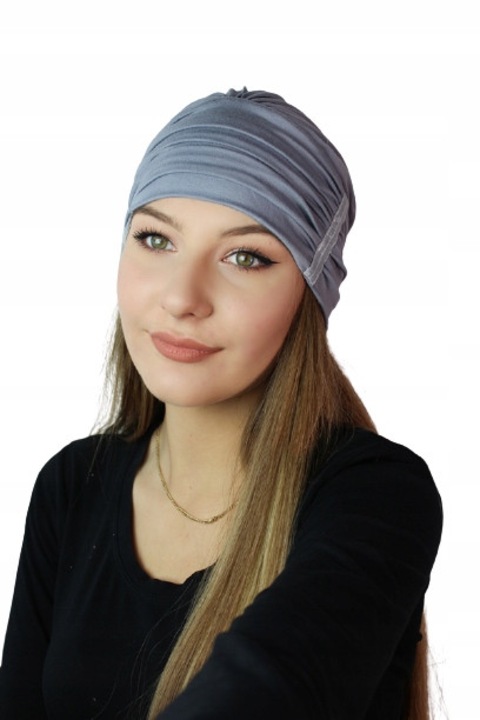 Тюрбан Мона, сив, бамбук, плисиран, 55-60 см, готов за носене