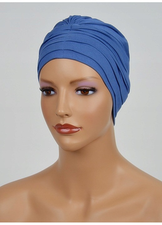 Turban albastru Nadia 116, 95% bambus, dimensiune universala, 25cm latime, set gata de purtat