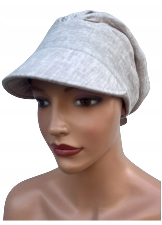 Turban de cap din in pentru femei, Eva Design, turban Tess, bej deschis, dimensiune universala, protectie UV