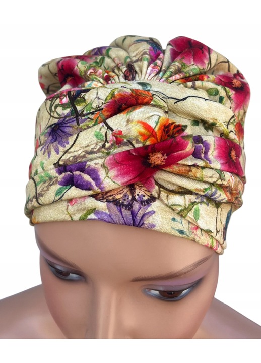 Sapca plisata din bumbac, turban, Eva Design, moale, confortabila, multicolor, 25cm