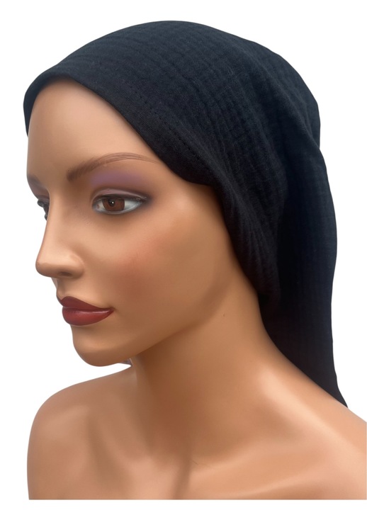 Turban negru pentru femei, Eva Design, turban din muselin, moale, respirabil, dimensiune universala