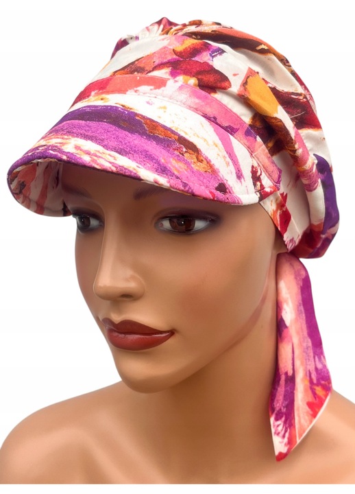 Turban dama cu viziera, esarfa plisata, Eva Design, viscoza, 25cm, pentru dupa chimioterapie