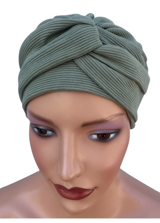 Дамски тюрбан, Eva Design, памук, удобен, сгъваем, зелен, 25см