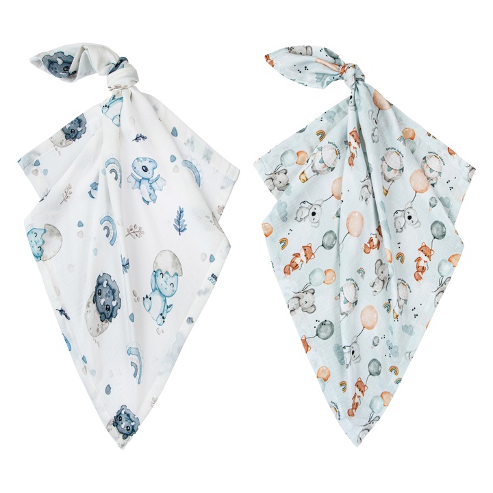 Set 2 scutece reutilizabile Bonjour Cherie, 70x70cm, bambus-bumbac, multicolor