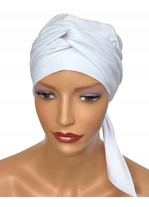 Fular alb pentru femei, turban Lara din bumbac, elastic, fara captuseala, dimensiune universala