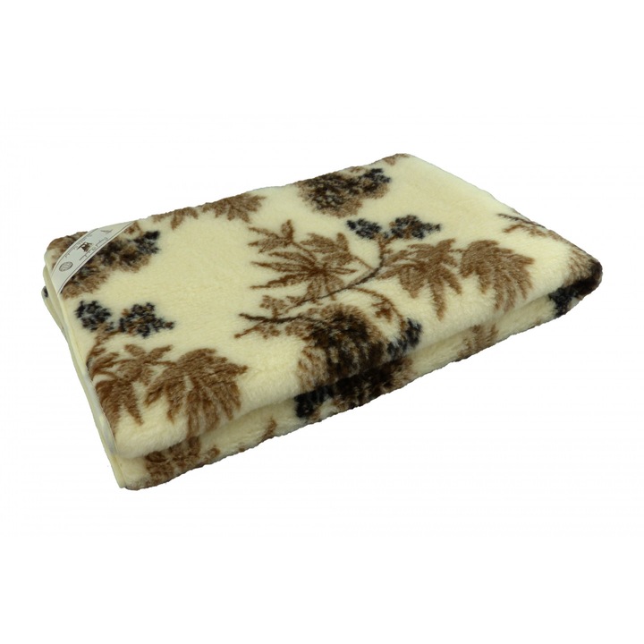 Set lenjerie de pat din lana, Czinger Home, model frunze, Euro 520 gr / m2, 3 piese, Bej