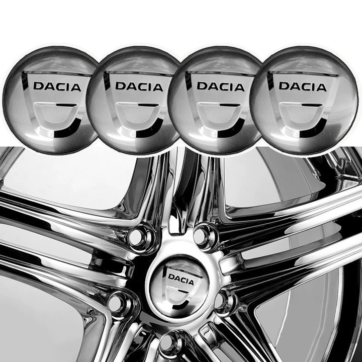 Set de 4 capace de janta DACIA 60 mm - Argintiu, Metal + ABS, Montare prin presare, Aspect de janta premium