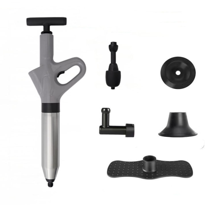 Отпушвач с манометър, неръждаема стомана, пълен комплект за тоалетни, мивки, канали