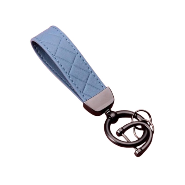 Fém autós kulcstartó, steppelt dizájnnal, elegáns, egyszerű gyűrűvel, kék