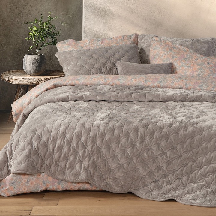 Cuvertura pentru pat Priver, Nef Nef Homeware, 230x240cm, gri, din poliester velvet si microfibra