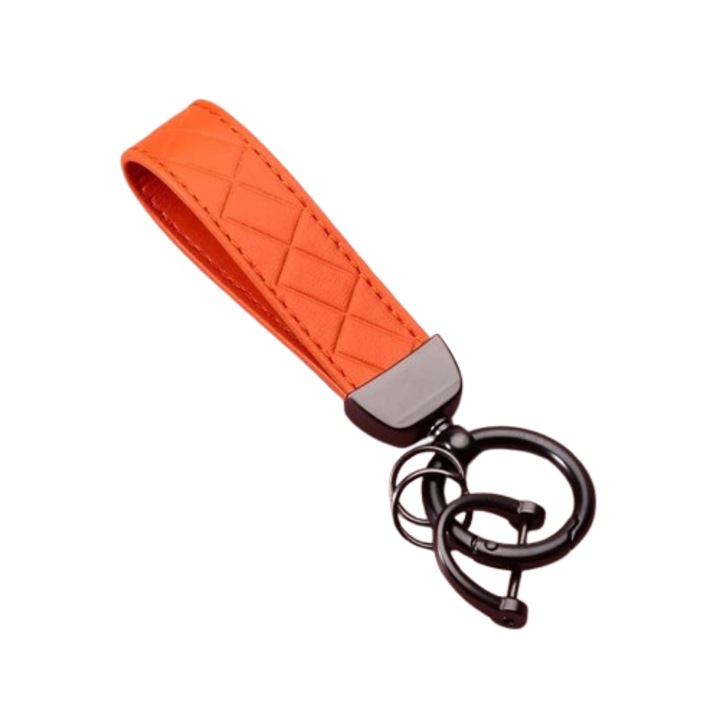 Breloc auto din metal, cu design matlasat, elegant, cu inel simplu, Portocaliu