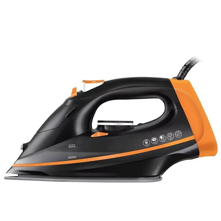 Fier de calcat cu abur, 2600W, Talpa ceramica, Rezervor 350ml, Functie Abur Vertical, Auto-curatare, Anti-Picurare, Negru/Portocaliu