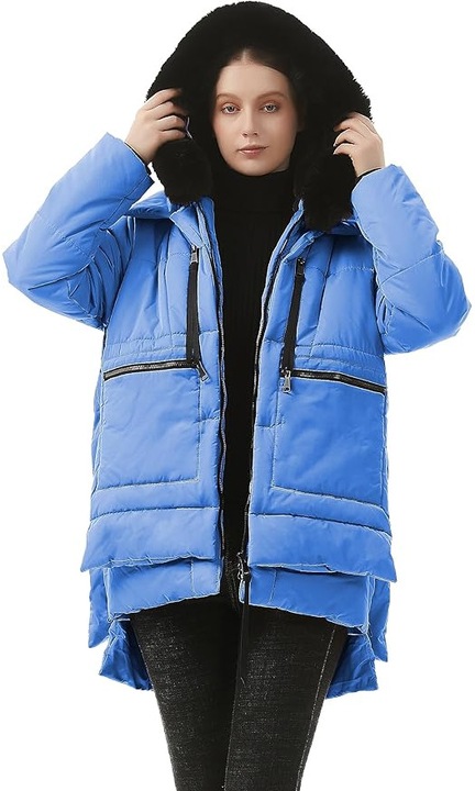 Geaca de Iarna Dama – Parka Calduroasa cu Blana Artificiala, Umplutura Puf Bumbac, Impermeabila & Resistenta la Vant, Design Elegant si Practic, cu Multiple Buzunare, Albastru, Marimea M