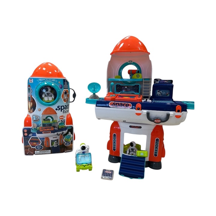 JUCARIE INTERACTIVA, nava spatiala, sunete si lumini, 2 in 1, geanta cu accesorii, 2 cosmonauti, masinuta rover, maneta si butoane cu lumini