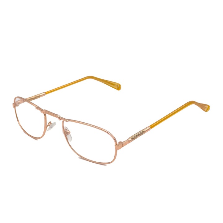 Ochelari de vedere cu lentile din plastic, rama metalica si balamale cu arcuri metalice P386G Aurii +1.25