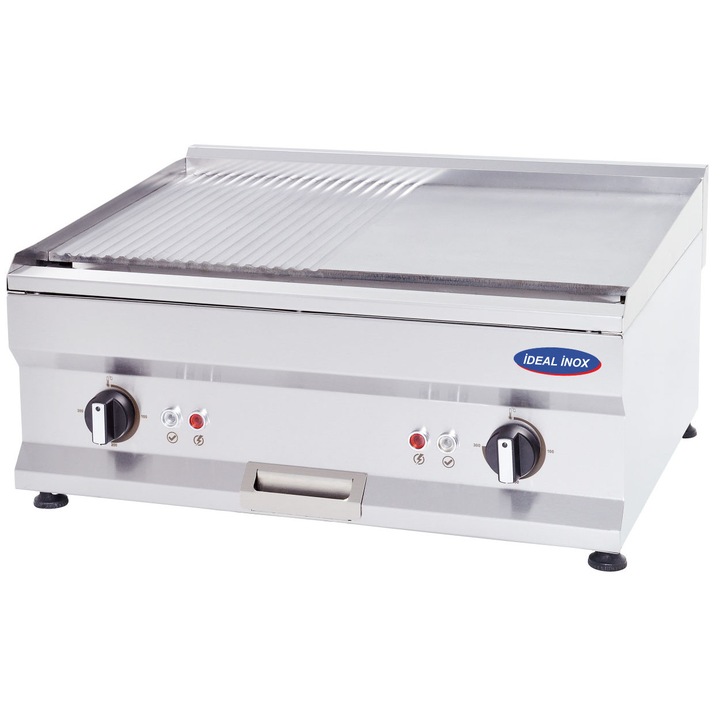 Gratar electric cu placa neteda si striata de 10 mm 600x500x250 Ideal Inox Linia 500
