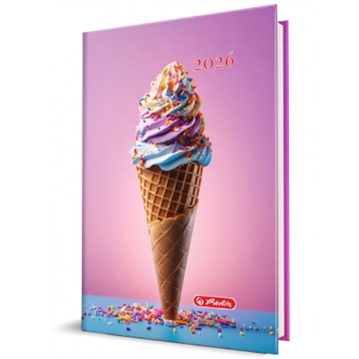 Agenda datata Herlitz, A5, Motive, 352 pagini, coperta buretata, motiv Ice Cream 2026